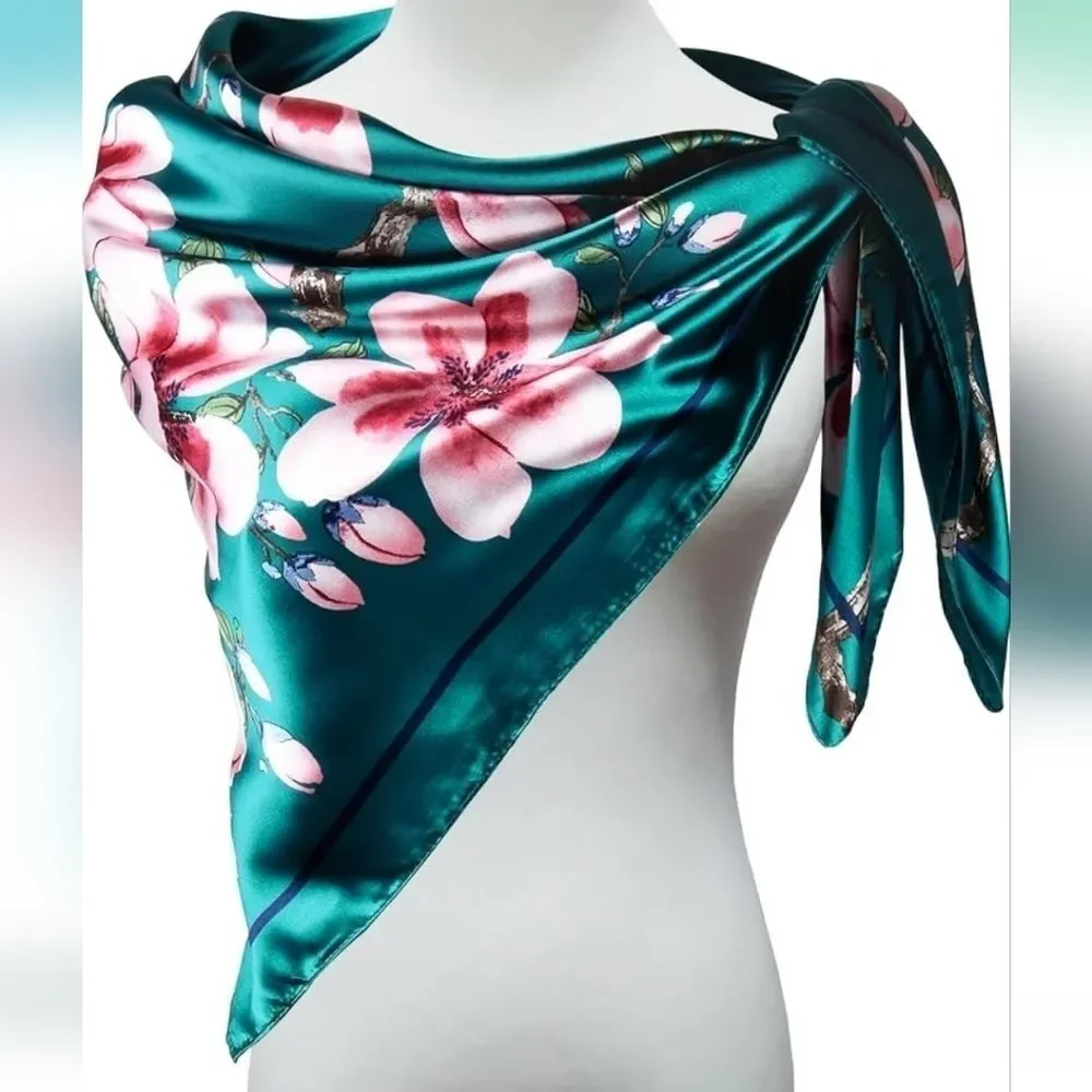 TEAL floral scarf luxury blossom gypsy wrap